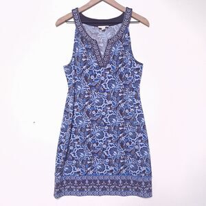 Magnolia Grace Dress Womens Alhambra Embroidered Trim Knit Blue Floral Large